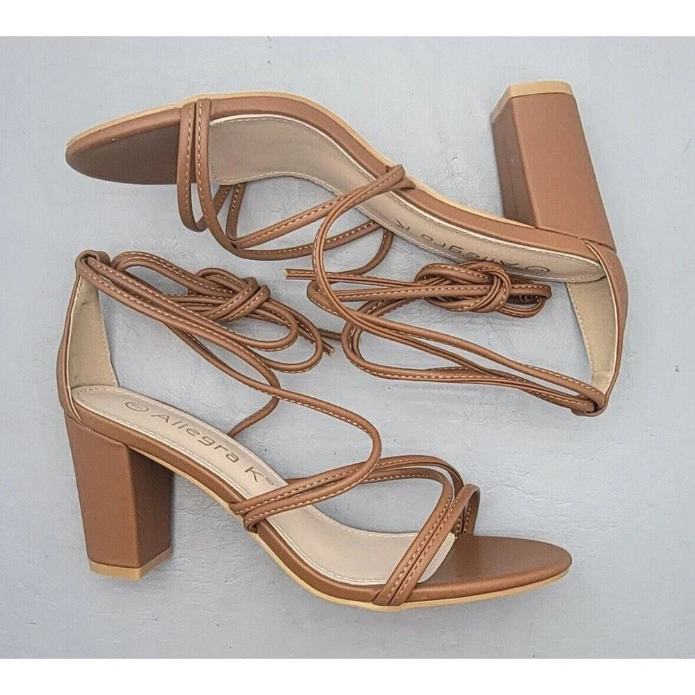 Allegra K Women's Strappy Lace-Up Chunky Heel Sandals Size 7 NWOB